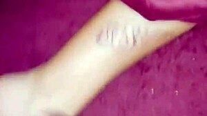 Waking cousin with dick on feet for foot masturbation and cum