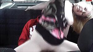 amateur blonde rides in car