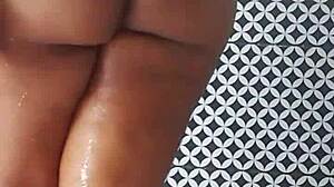 Look at this housewife washing the bathroom with her giant ass naked