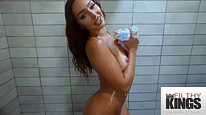 my gorgeous brunette gf lets me fuck her hard after shower