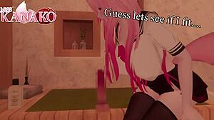 Cat girl Kanako finds a big cock and asks, can I fit this monster?