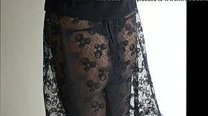 She teases in sheer pantyhose, upskirt view of her wet panties