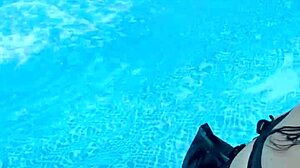 Big natural tits bouncing in the pool.