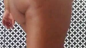 Look at this housewife washing the bathroom with her giant ass naked