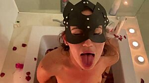 This cute teen girl lets her neighbor pee on her in the bath, then sucks his dick and lets him cum on her face! 😈