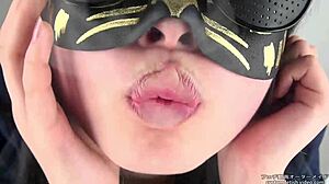 This asian girl in a tongue spit fetish video uses her saliva and tongue in a japanese style