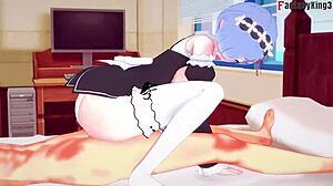 rem from re zero gets fucked hard by maid with big boobs in hentai pov scene