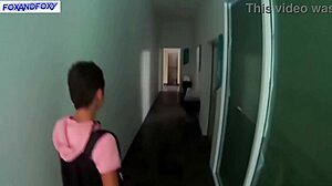 Risky quickie blowjob in outdoor public toilet