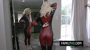 Blonde Step Sister Bella Rose in Deadpool Costume Teases Nerd Step Brother Playfully