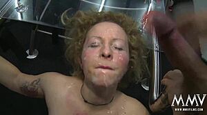 Naughty dana enjoys cum on tits in blowbang group facial bukkake hardcore action