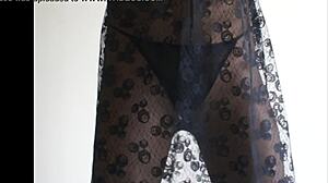 She teases in sheer pantyhose, upskirt view of her wet panties