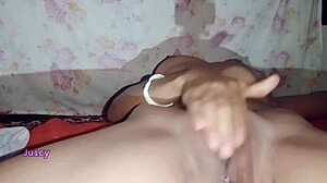 Home alone self-pleasure session with shaved intimate area