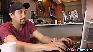 Watch This Teeny Skank Get A Facial After Intense Blowjob And Handjob On Her Small Tits!