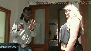 Wow, the sexy curvy blonde rides the gifted black cock hard!