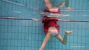 Firm Big Tits in Red Dress Underwater with Duna Bultihalo in Pool Scene