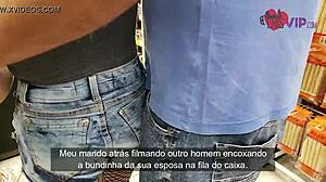 Cristina Almeida feels the thrill as she's fucked in the snack bar parking lot, receiving a creampie while her cuckold husband films