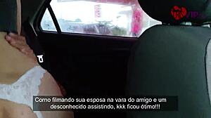 Cristina Almeida feels the thrill as she's fucked in the snack bar parking lot, receiving a creampie while her cuckold husband films