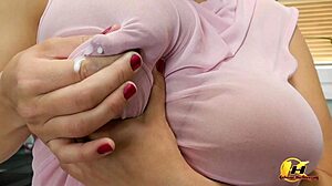 Hey, watch me milk these big tits into glass!