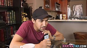 Watch This Teeny Skank Get A Facial After Intense Blowjob And Handjob On Her Small Tits!