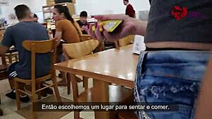 Cristina Almeida feels the thrill as she's fucked in the snack bar parking lot, receiving a creampie while her cuckold husband films