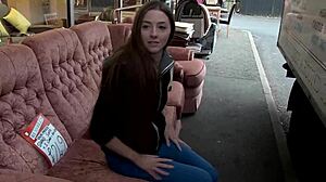 Naughty brunette teen leyla pisses outdoors in jeans, showing small tits in public fetish scene