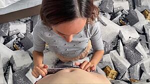 CFNM Horny Girl Sucks Cock in Bedroom POV! Wow!