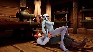 elf fucks night elf with blindfold in kitchen