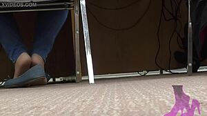 Hey, check my wife’s candid nylon shoeplay at the library!