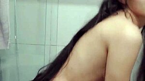 alice lima6 shows off in the bathroom before fingering her wet pussy close-up.