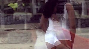 Exhibitionism on beaches with thong and shorts stuffed in big ass