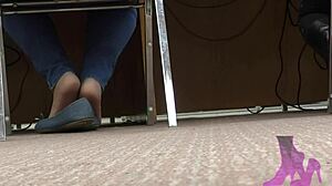 Hey, check my wife’s candid nylon shoeplay at the library!