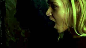 Sexy Blonde Sarah Devours Monster Cock in Glory Hole