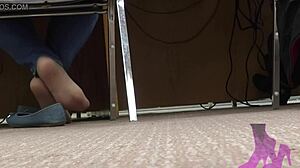 Hey, check my wife’s candid nylon shoeplay at the library!