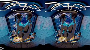 VReal 18K Claire and Ada Grind in Tub. Jill and Ashley Masturbate Nearby!