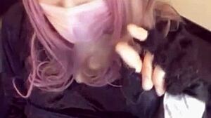 hey, check out this cute asian ladyboy masturbating in cat ears 😺