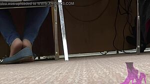 Hey, check my wife’s candid nylon shoeplay at the library!