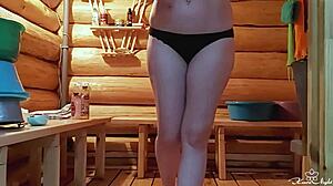 Babe washes body, fingers pussy solo.