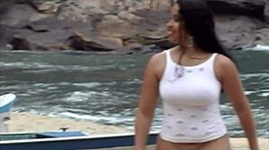 Exhibitionism on beaches with thong and shorts stuffed in big ass