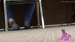 Hey, check my wife’s candid nylon shoeplay at the library!