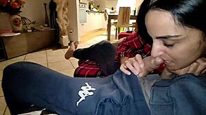 wife in pajamas fucks a friend quietly while husband is nearby