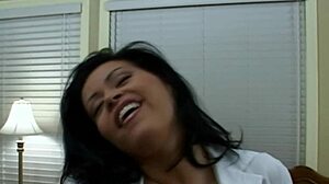 that brunette slut is licking her own big nipples.