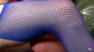 American girl stuffs dildo in tight pussy, her lesbian friend licks it!