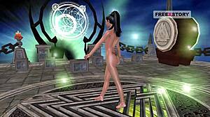 Animated 3D Cartoon Of Cute Indian Girl Posing And Using Banana.