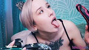 Ultimate Ahegao Masturbation POV Blowjob Double Dildo Sucking