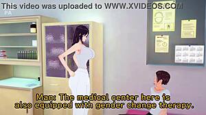 In the TG infirmary, a Japanese crossdressing character in 3D hentai anime.
