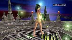 Animated 3D Cartoon Of Cute Indian Girl Posing And Using Banana.