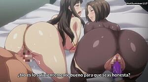 In this hentai, a milf with big tits and ass gets involved in ntr sex with a big cock brunette