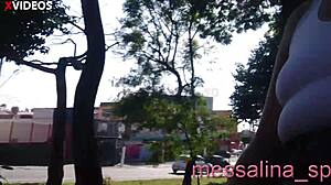 messalina, the married milf, flashes tits at drivers on the street