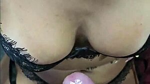 Slutty housewife gets cum on her big tits! Amateur whore in handjob and cumshot action!