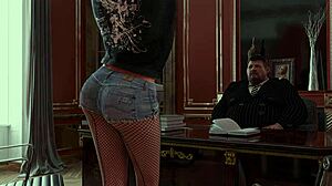 Does the girl lick the secretary's ass in this hentai game?